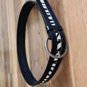 Leather Belt, Black w/animal print detail